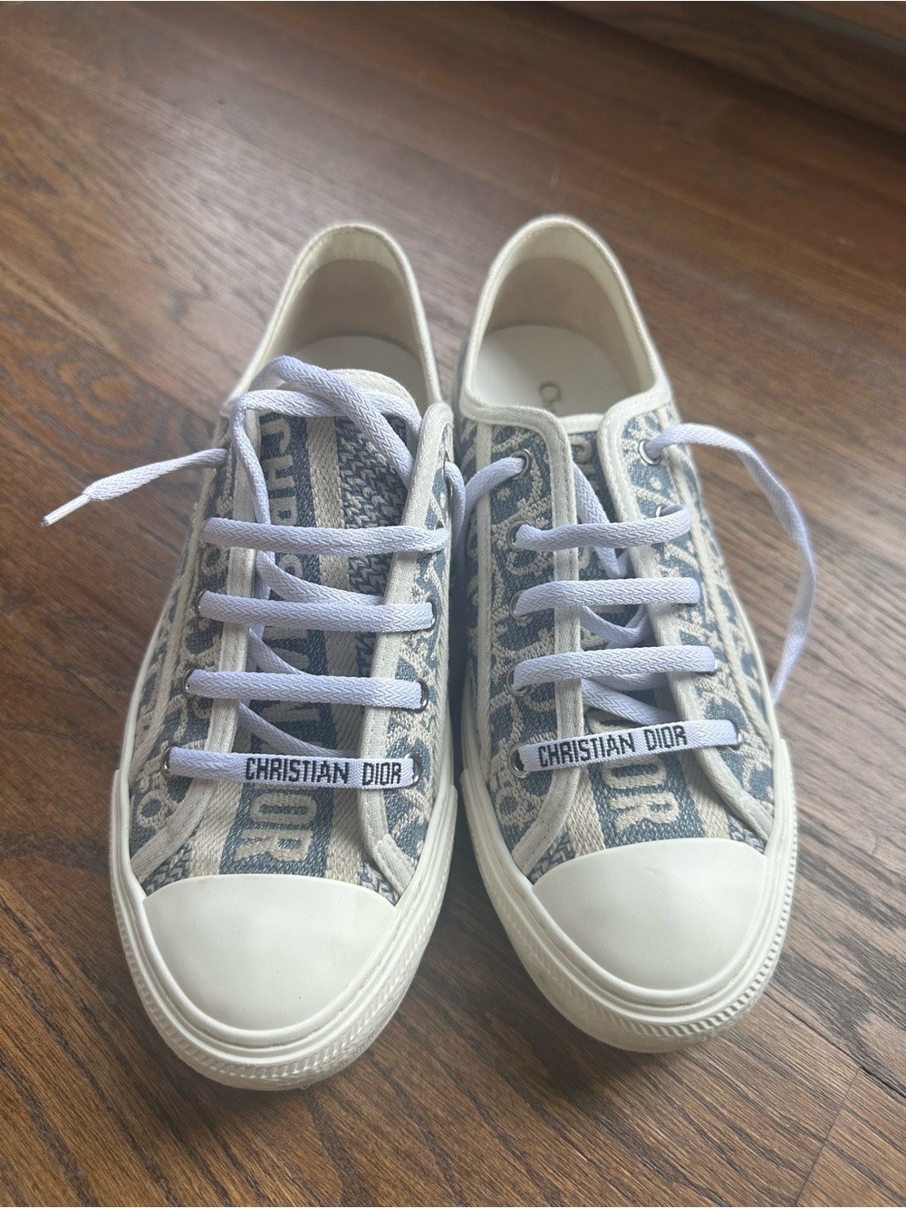 Dior Cream and Blue Logo Low-Top Sneakers
